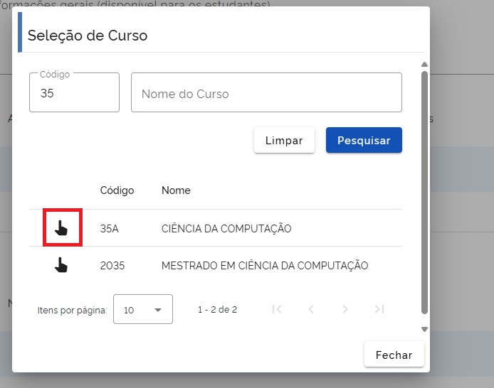 Seleção de curso