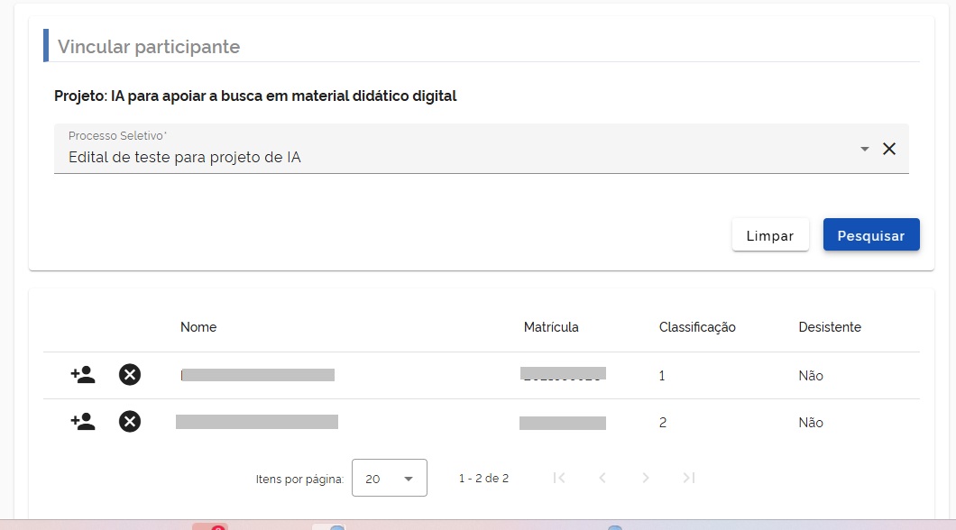 Vincular participante à equipe